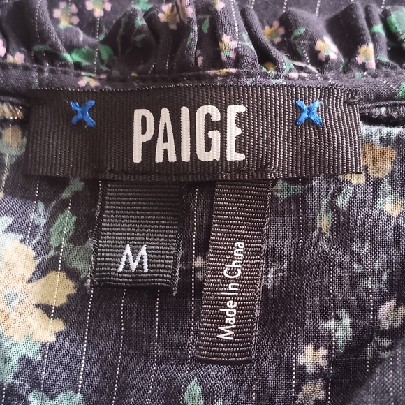 Paige Laramie Navy Floral Cotton Blouse with Tassel Tie Boho Short Sleeve M - Picture 6 of 7